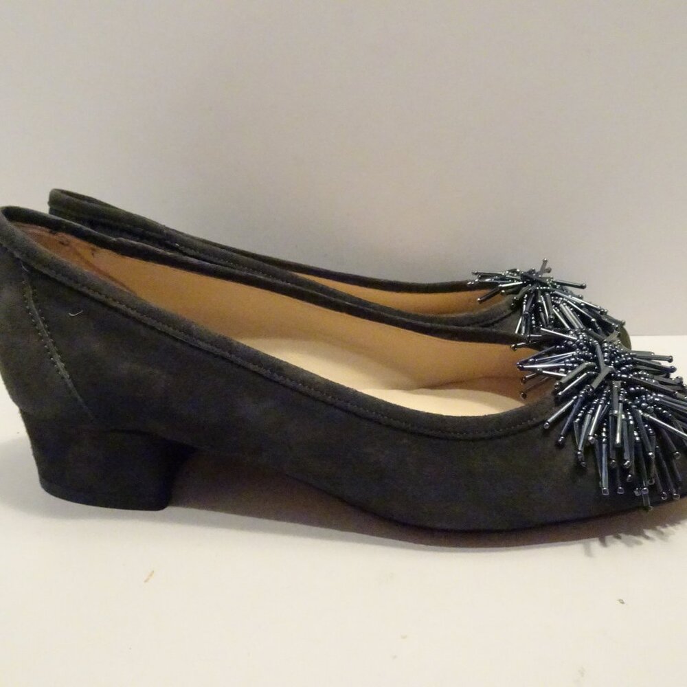 SESTO MEUCCI Flynn Low Pump Heel Gray Suede Leather Beaded Sz 5M Italy - Picture 2 of 5